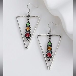 1pair Geometric Triangle Shaped, Turquoise Stone & Colorful, Vintage Style